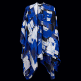Blue White Paint Strokes Cape Kimono