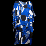 Blue White Black Dots and Stripes Dolman Sleeve Dress