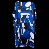 Blue White Black Dots and Stripes Dolman Sleeve Dress