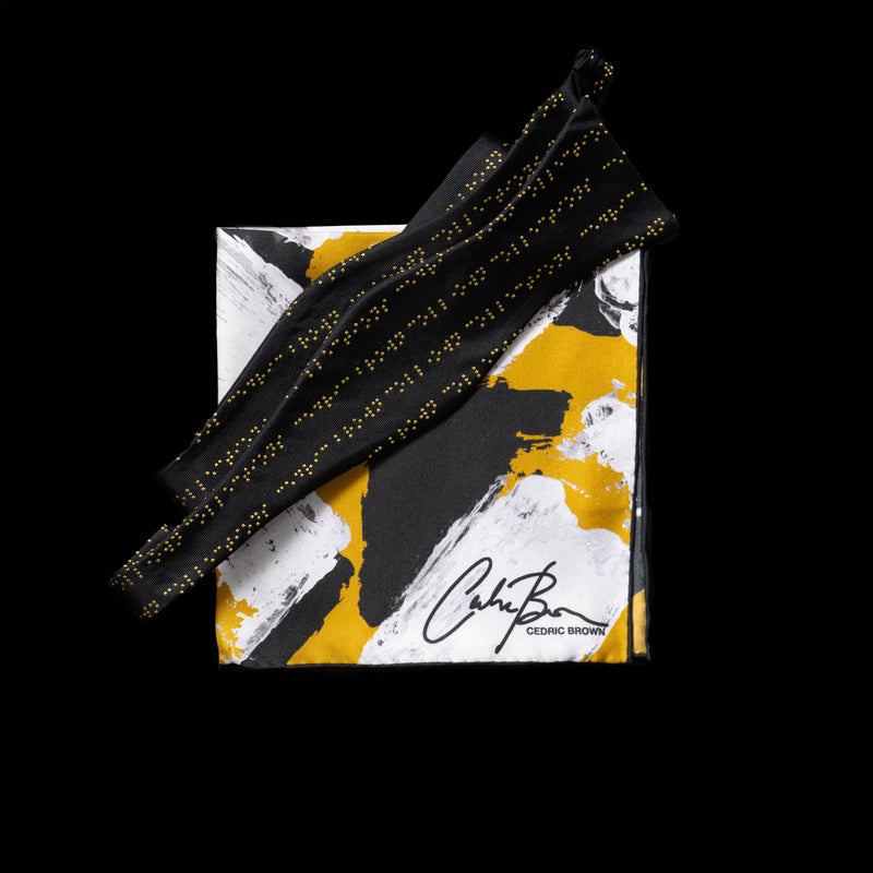 Black and Gold Braille Bow Tie