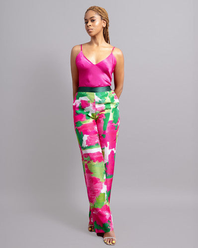 Pink Green Cactus Camo Palazzo Pants