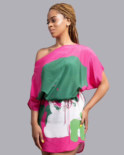 Pink Green Organic II Boatneck Mini Dress