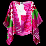 Pink Green White Checker Board  Puncho Top
