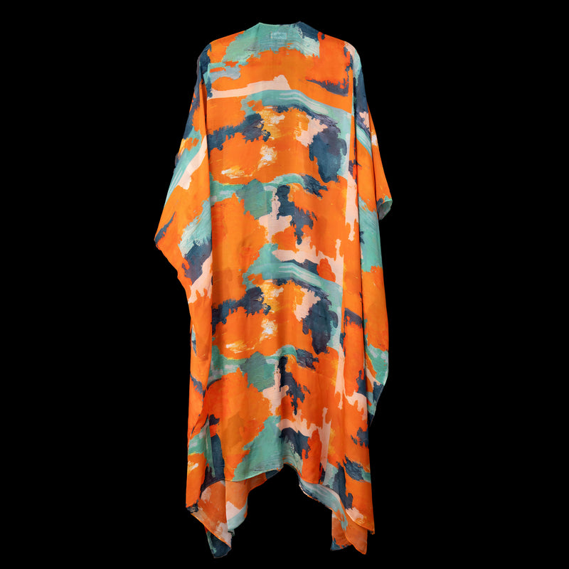 Orange Blue Cactus Camo Kimono Duster