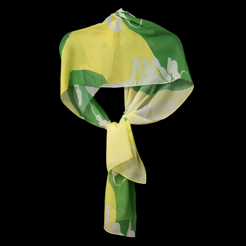 Yellow Green Floral Stems Oblong Scarf