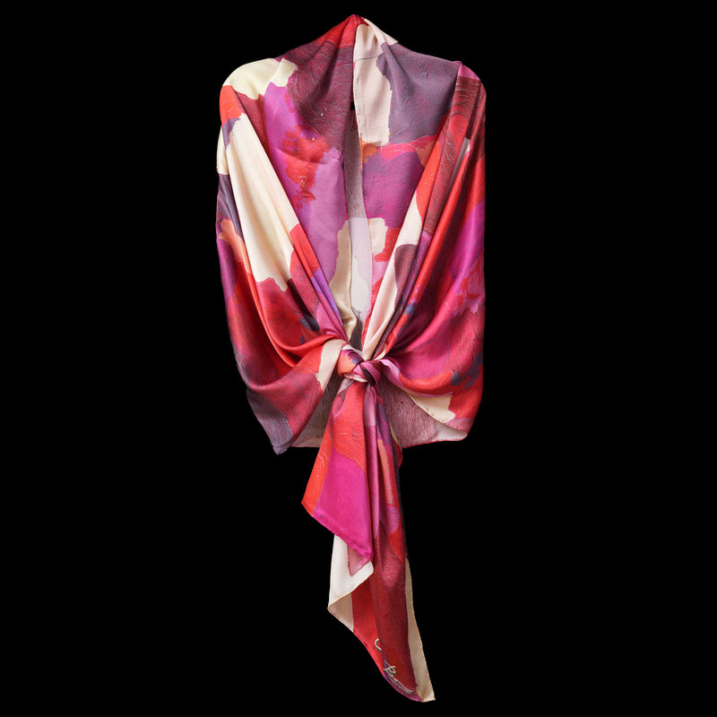 Red Burgundy Cream Abstract Blocks Wrap Scarf