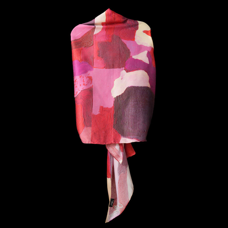 Red Burgundy Cream Abstract Blocks Wrap Scarf