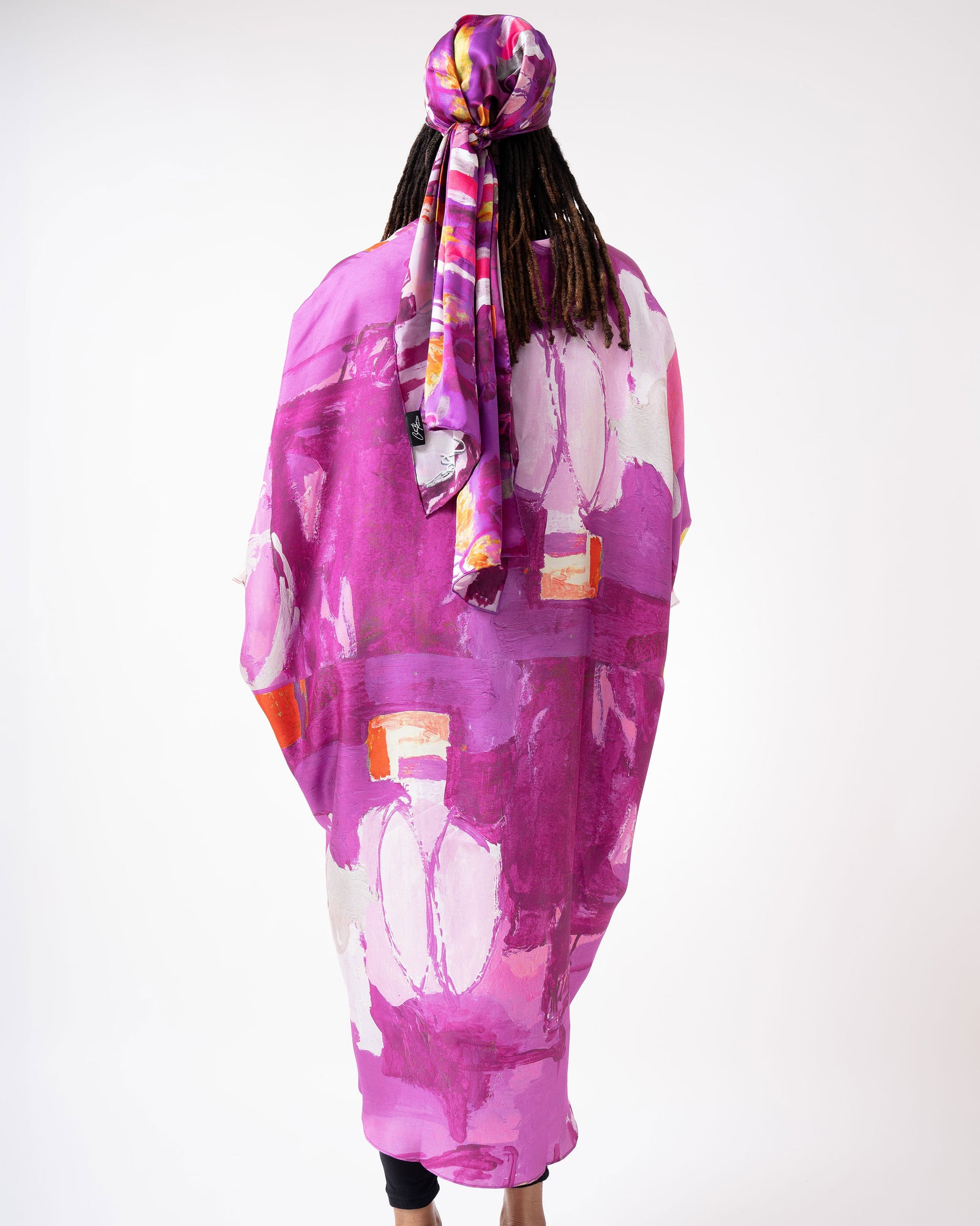 こむぎ　rosy monster LUNA tunic Purple Orange Abstract II Batwing High Low Tunic – Cedric Brown
