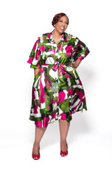 Pre-Order Green Pink White Dots and Stripes Shirt Dress
