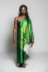 Dark Green Organic II One Shoulder Kaftan Dress