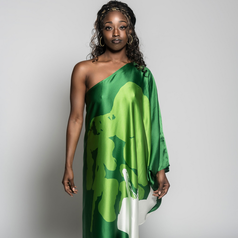 Dark Green Organic II One Shoulder Kaftan Dress