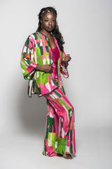 Pink Green Bamboo Palazzo Pants