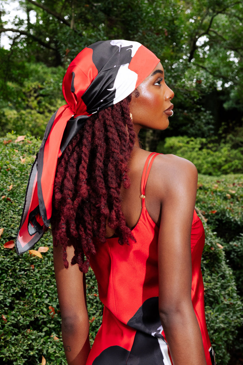 red and black slip dress Stolen Stores MINI RUFFLE MAXI SLIP DRESS IN Black AND RED