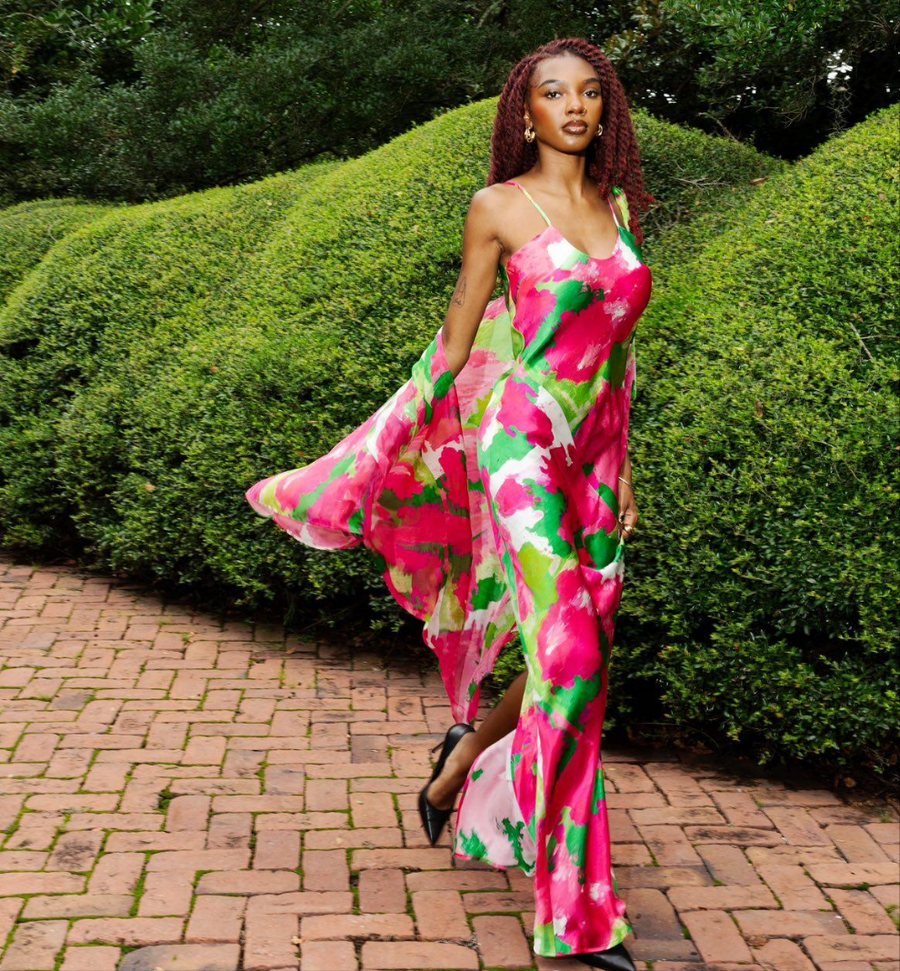 Pink Green Cactus Camo Slip Dress Large