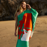 Aqua Orange Organic II One Shoulder Kaftan Dress