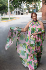 Pink Seashells Gathered Maxi Dress