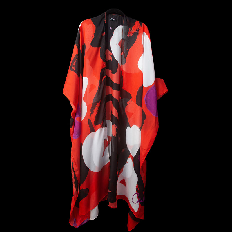 Red Black Tropical Kimono Duster