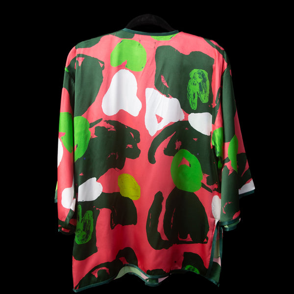 Pink Green Tropical Silk Cardigan