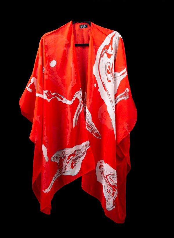 Red Marble Cape Kimono