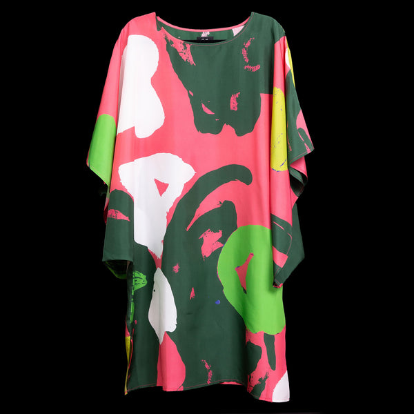Pink Green Tropical Dolman Sleeve Dress