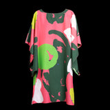 Pink Green Tropical Dolman Sleeve Dress