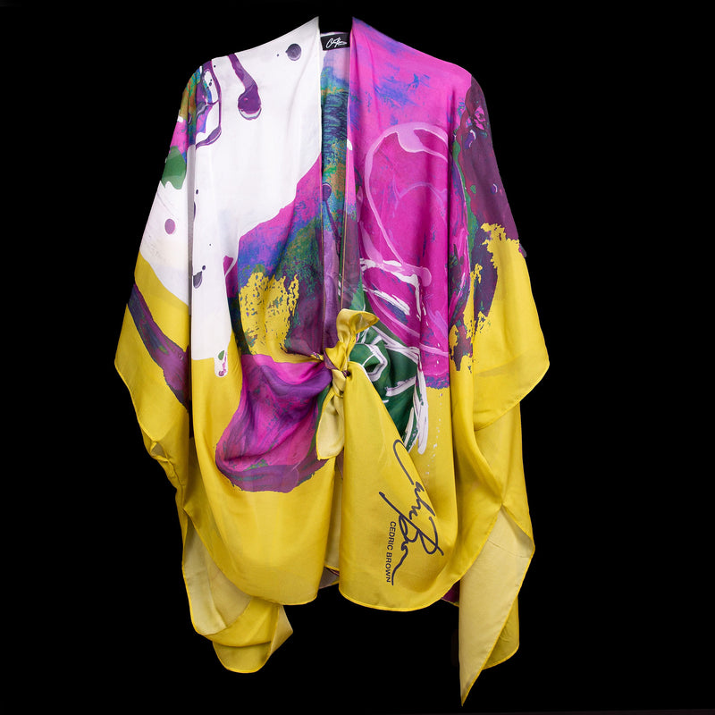 Yellow Multi Floral Expression Cape Kimono