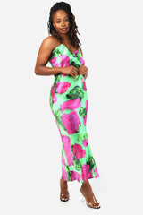 Green Magenta Blocks Slip Dress