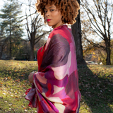Red Burgundy Cream Abstract Blocks Wrap Scarf