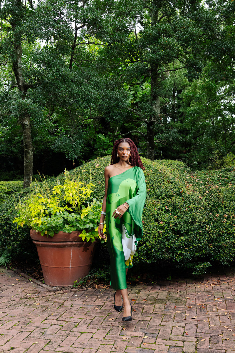 Dark Green Organic II One Shoulder Kaftan Dress Dark Green Organic II One Shoulder Kaftan Dress