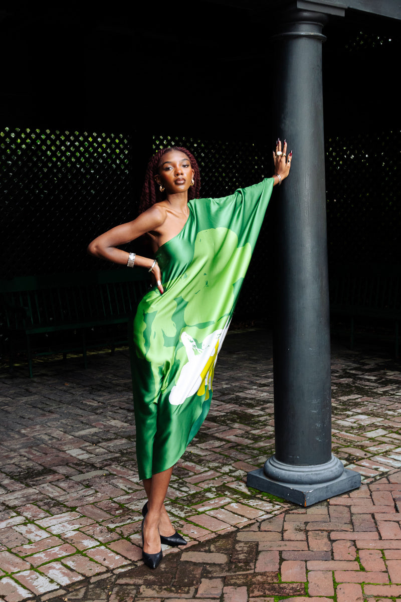 Dark Green Organic II One Shoulder Kaftan Dress Dark Green Organic II One Shoulder Kaftan Dress