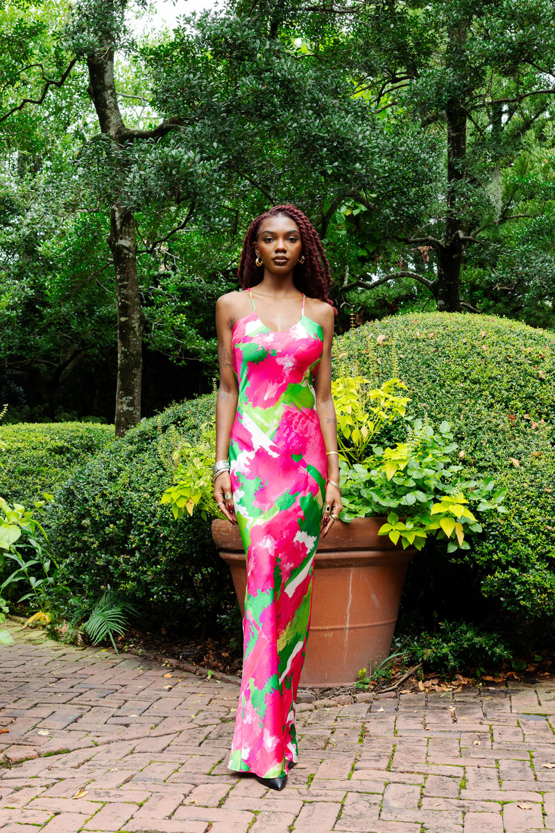Pink Green Cactus Camo Slip Dress Cedric Brown Collection Pink Green Cactus Camo Slip Dress Cedric Brown Collection