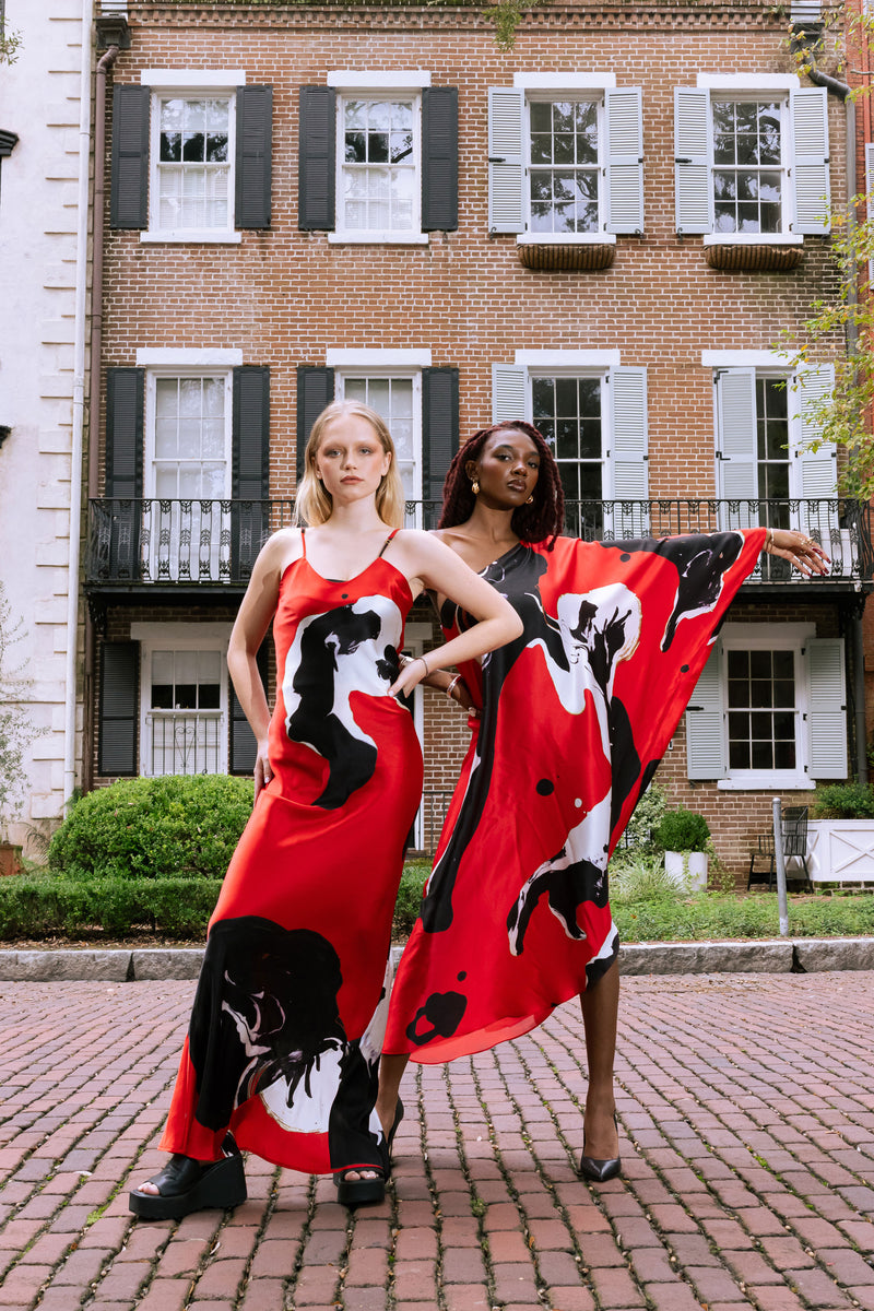 Red Black Marble One Shoulder Kaftan Dress Cedric Brown Collection Red Black Marble One Shoulder Kaftan Dress Cedric Brown Collection