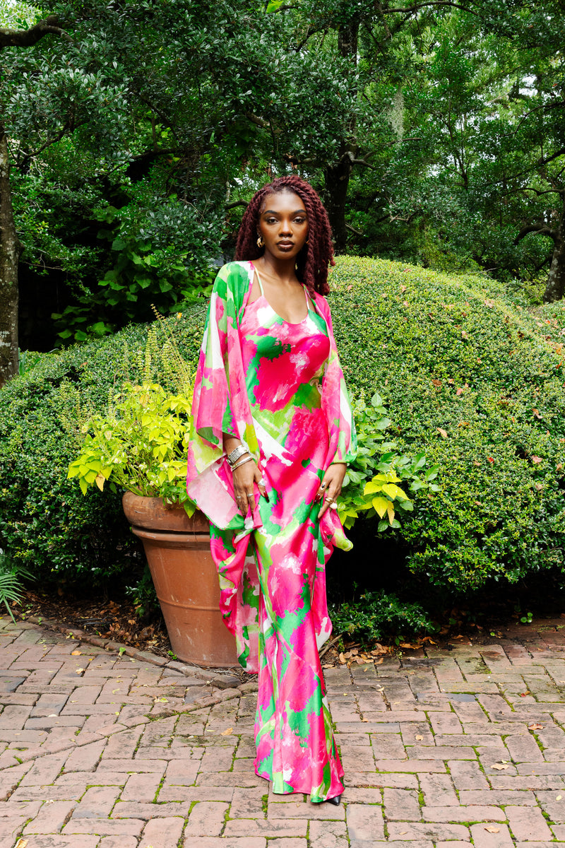 Pink Green Cactus Camo Slip Dress Cedric Brown Collection Pink Green Cactus Camo Slip Dress Cedric Brown Collection