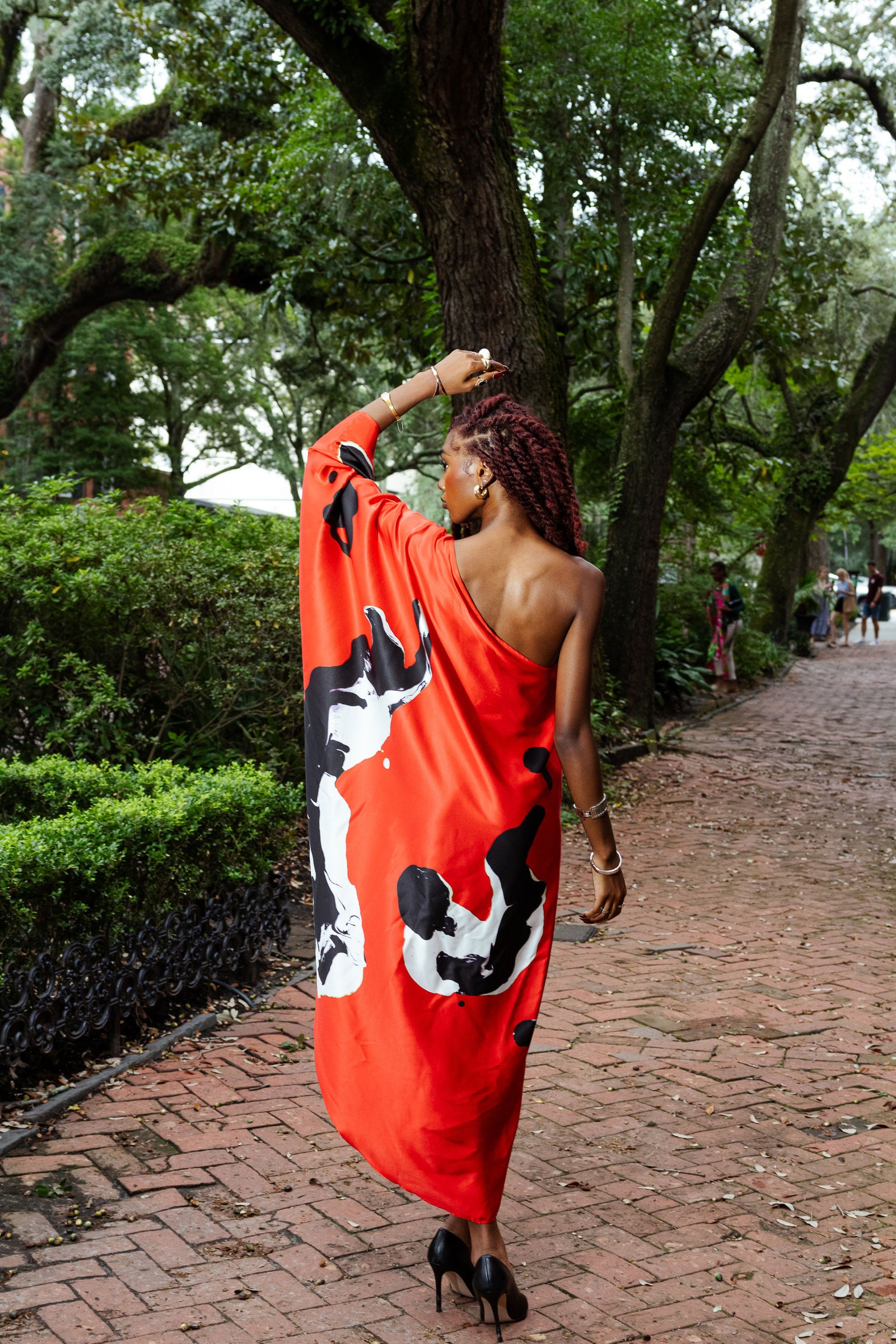 Red Black Marble One Shoulder Kaftan Dress – Cedric Brown