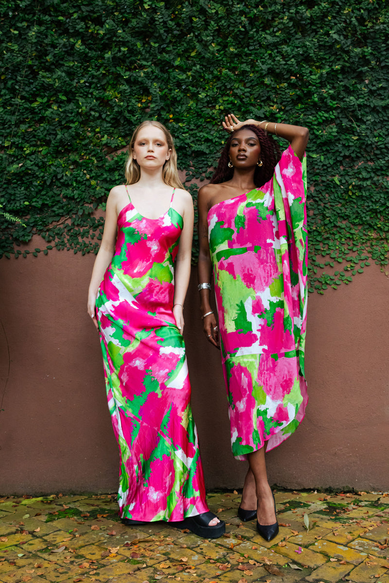 Pink Green Cactus Camo Slip Dress