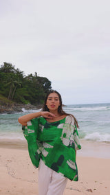 Green White Paint Strokes RV Boatneck Oversized Top