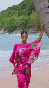 Pink Green White Checker Board  Puncho Top