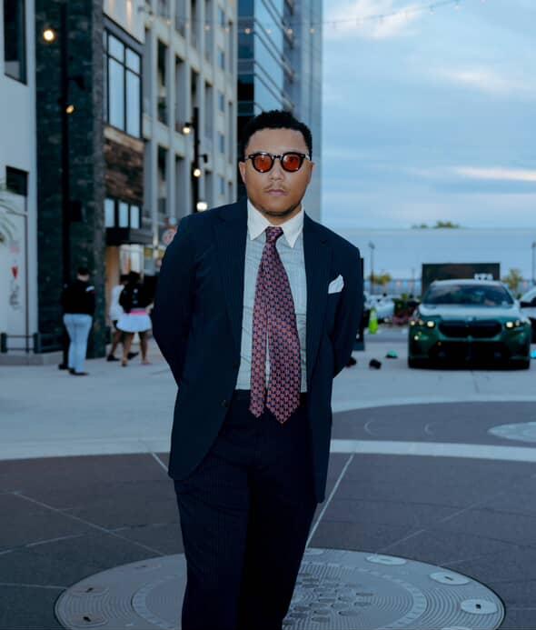 Navy Orange Palm Trees Neck Tie