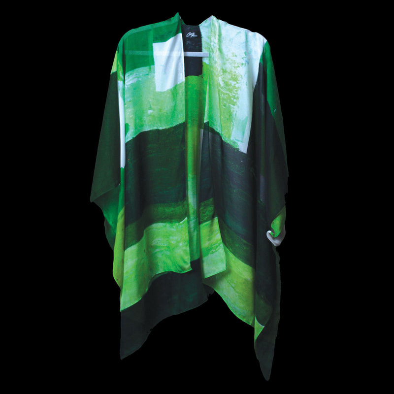 Green Blocks And Stripes Cape Kimono