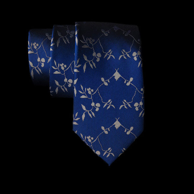 Blue White Floral Neck Tie