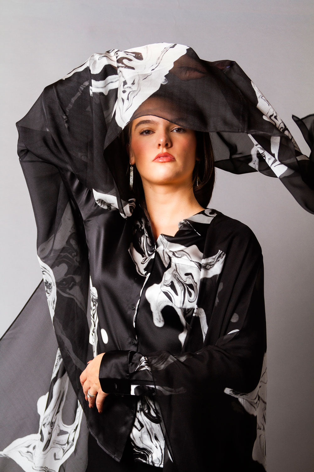 【 y】Marble Print Silk Shirt Black Marble Men's Shirt – Cedric Brown Collection