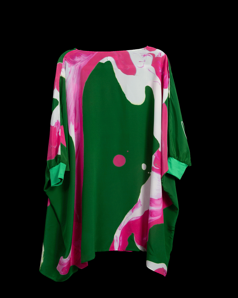 Green Pink Marble Kaftan Dress W/ Cuff