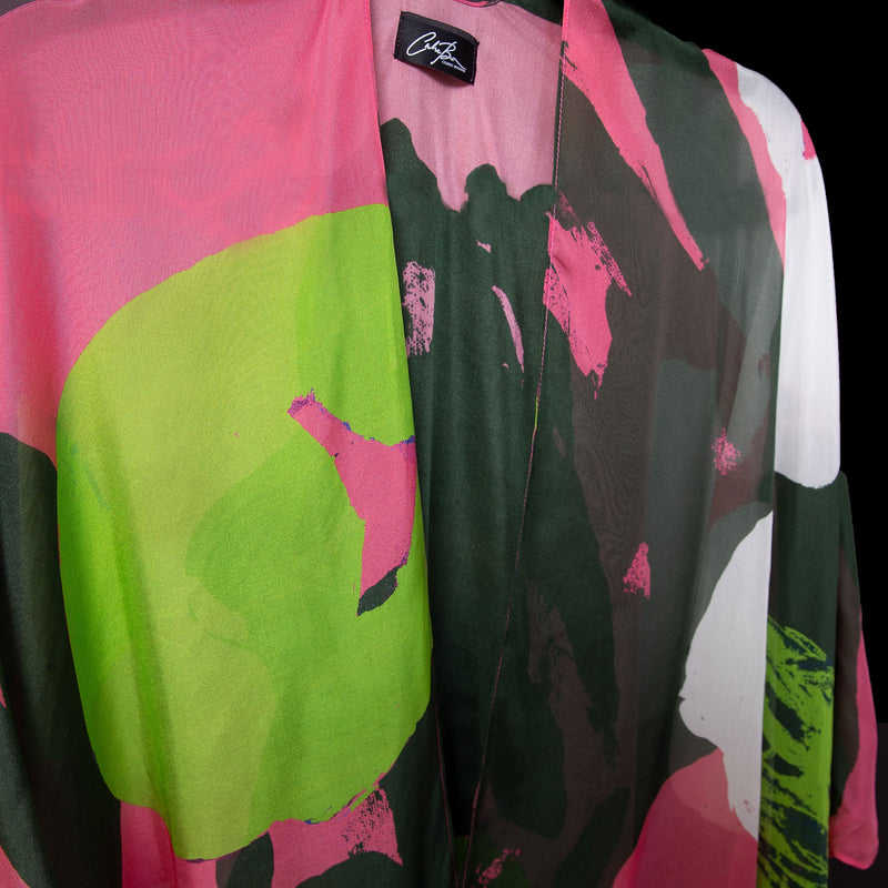 Pink Green Tropical Cape Kimono