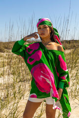 Green Pink Marble Kaftan Dress W/ Cuff