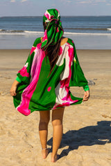 Green Pink Marble Kaftan Dress W/ Cuff
