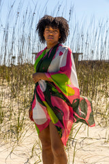 Pink Green Tropical Cape Kimono